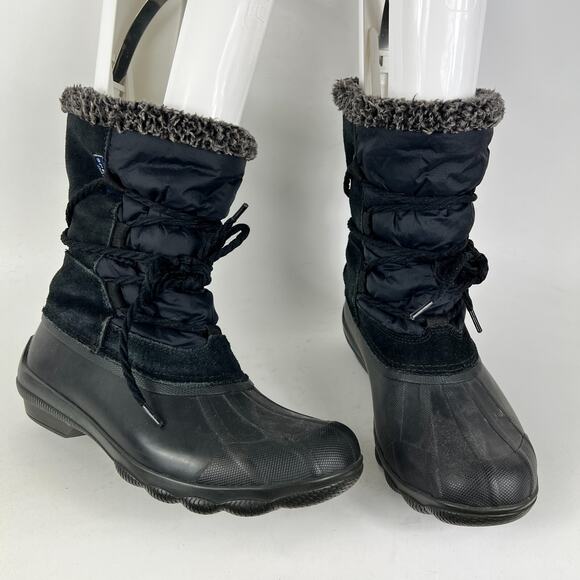 Sperry duck boots womens size 7 black faux fur lined waterproof winter shoes - Picture 1 of 11